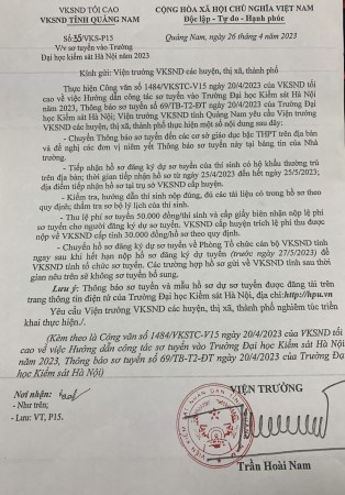 Thông báo sơ tuyển Trường Đại học Kiểm sát Hà Nội