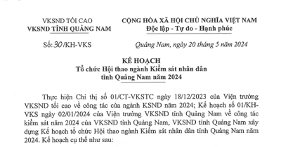 Kế hoạch và Điều lệ Hội thao ngành Kiểm sát tỉnh Quảng Nam năm 2024