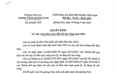 Quyết định về việc công khai mua sắm tài sản công năm 2024