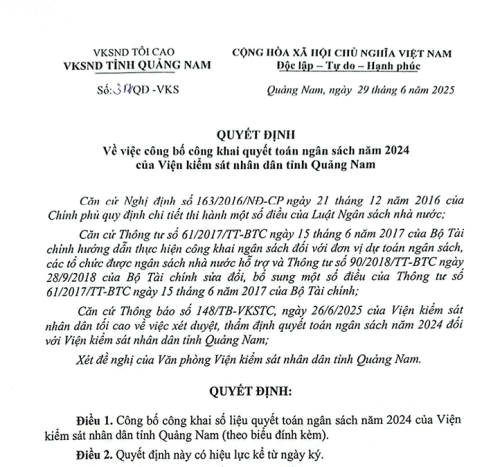 Công khai quyết toán NSNN năm 2024